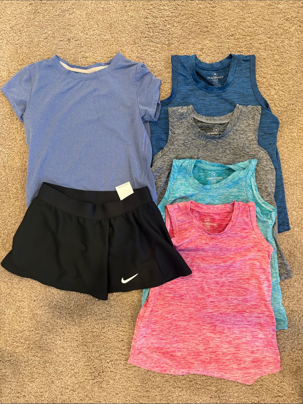 Assorted Active Tank Bundle with Black Skort - Blue, Teal, Gray, Pink